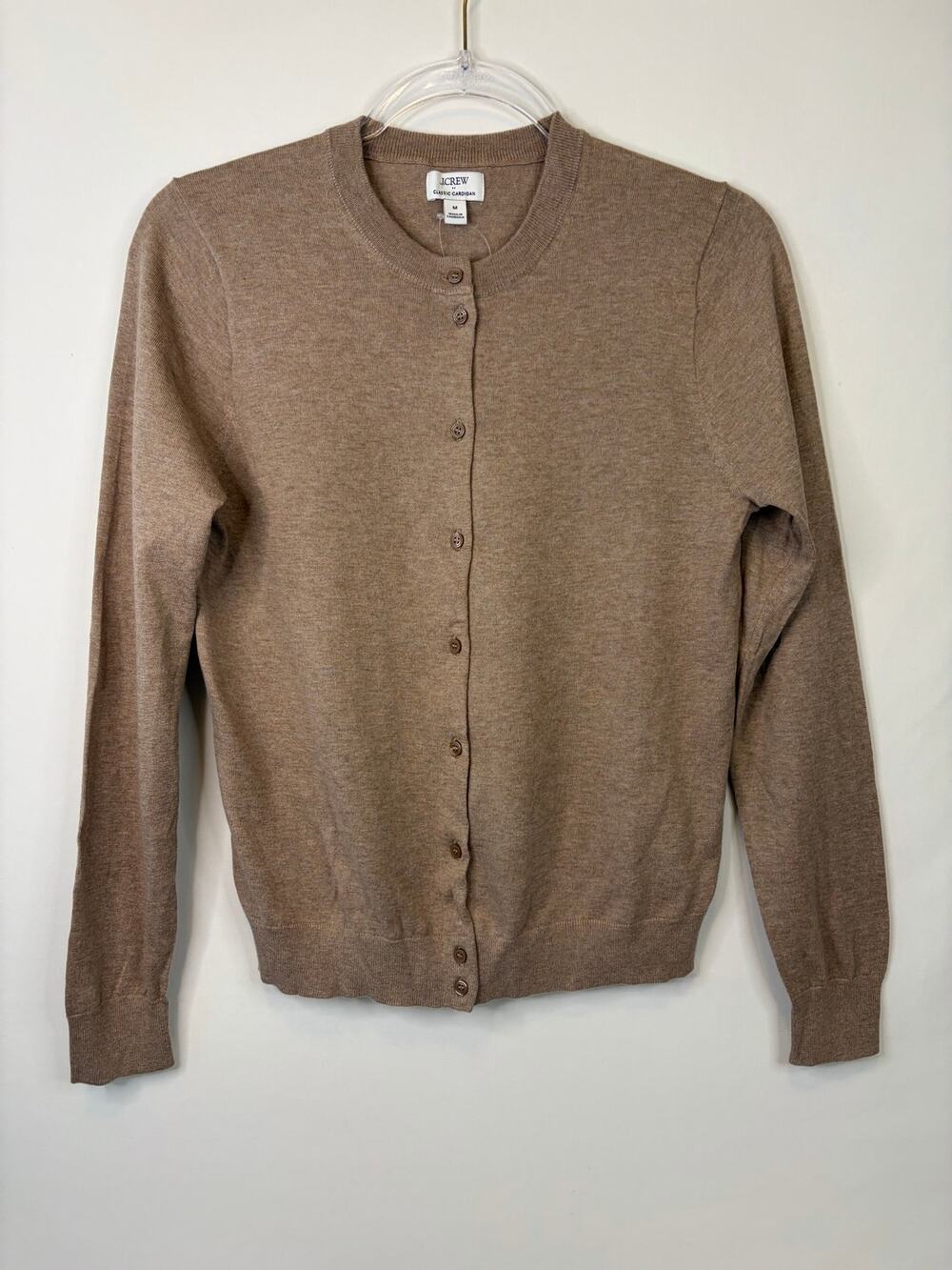 J.Crew Factory Classic Cardigan Long Sleeve Button Down Light Brown Medium NEW